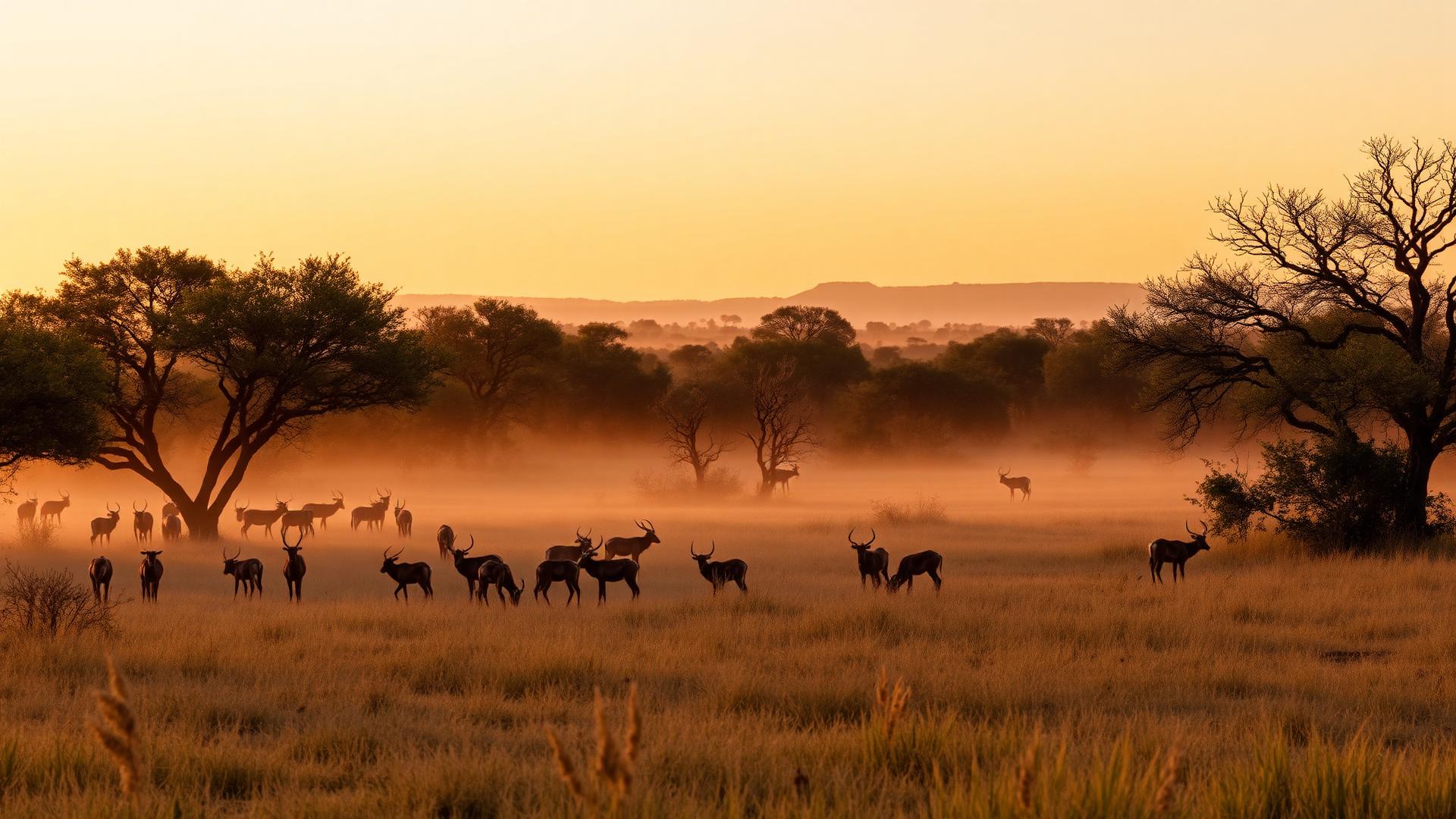 Sable antelope grazing at golden hour on the DomboEco estate in the Zambezi savanna